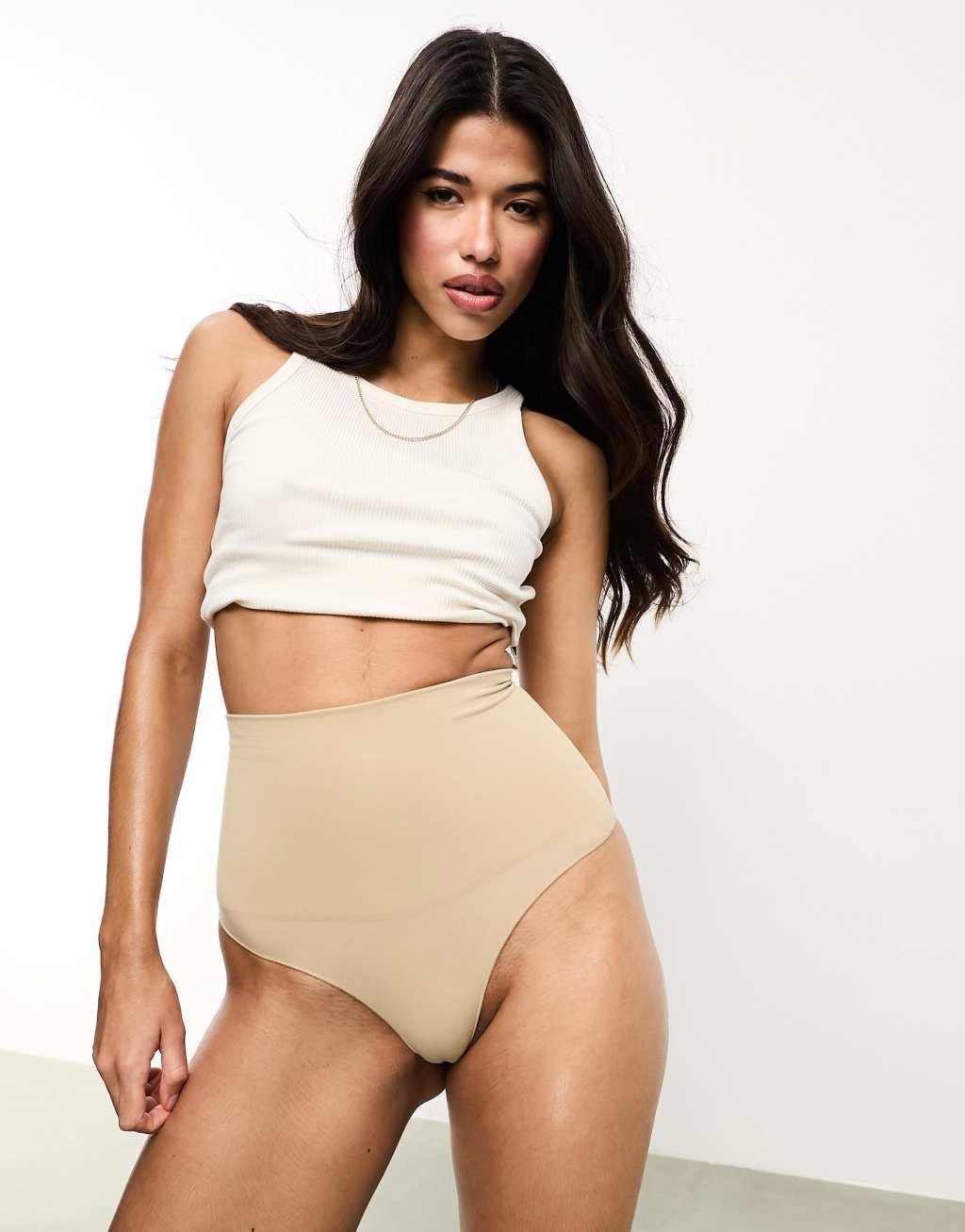 Vero Moda seamless high waisted thong in brown Product Image