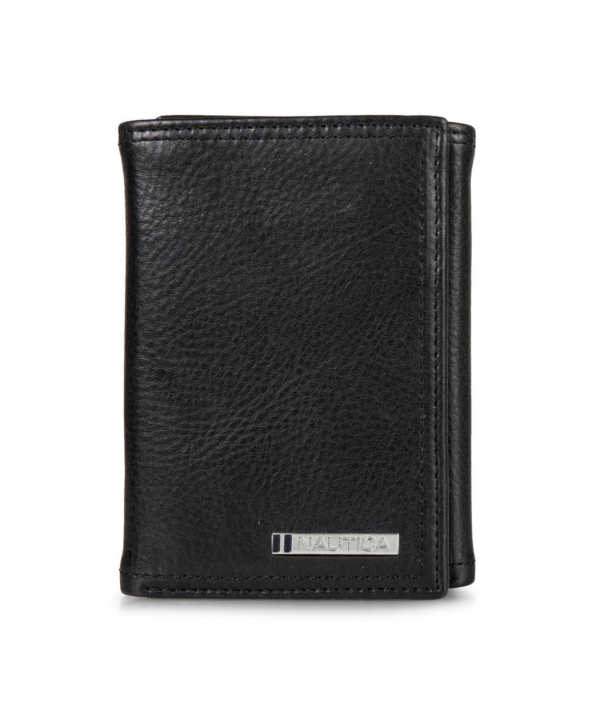 Nautica Mens Enameled Logo Leather Trifold Wallet - Black Product Image