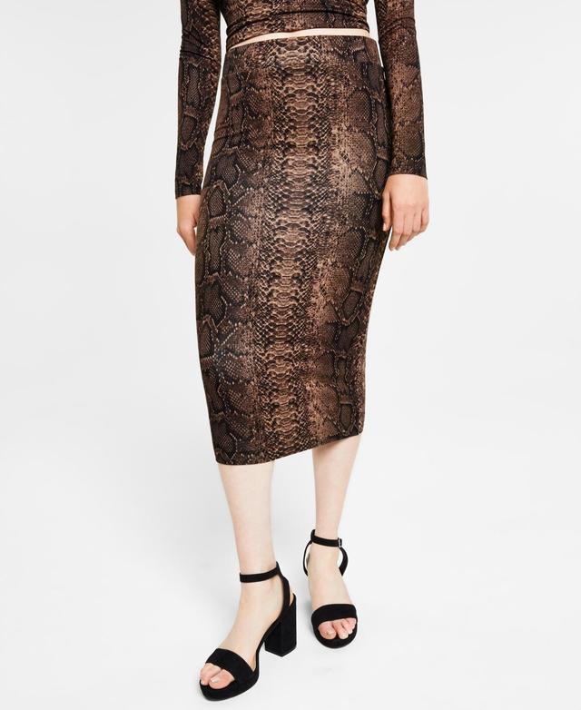 Bar Iii Womens Snake-Print Midi Skirt, Created for Macys Product Image