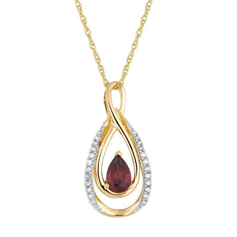 10k Gold Garnet & 1/10 Carat T.W. Diamond Infinity Teardrop Pendant, Womens Product Image