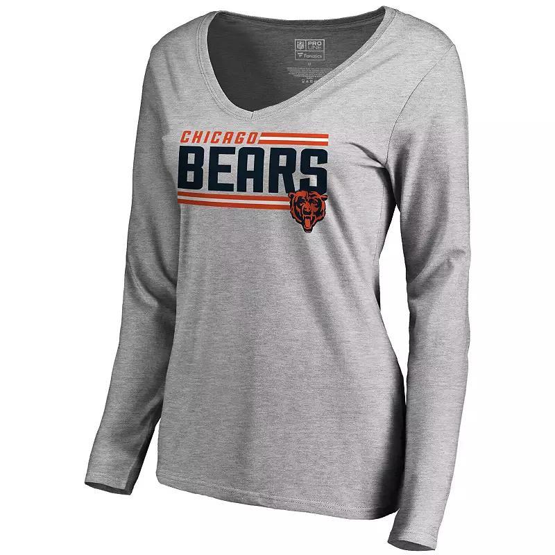 Womens NFL Pro Line Ash Chicago Bears Iconic Collection On Side Stripe Long Sleeve V-Neck T-Shirt Product Image