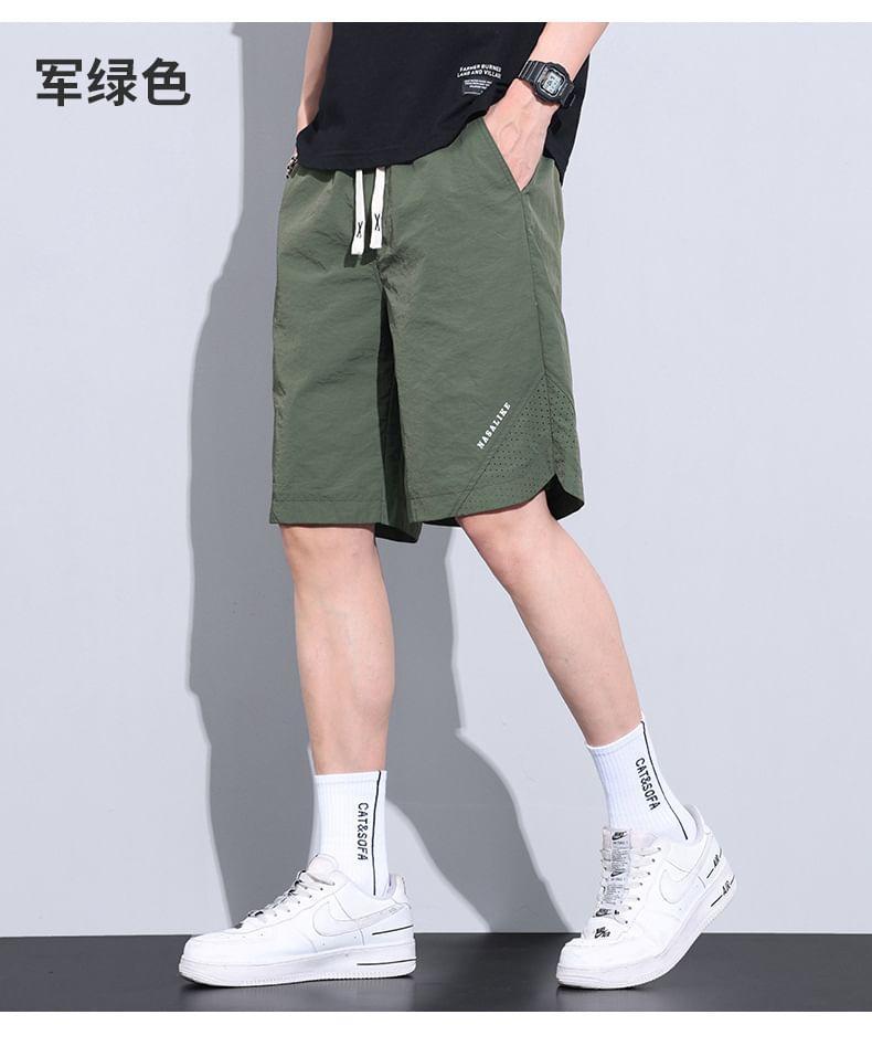 Drawstring Waist Lettering Shorts Product Image