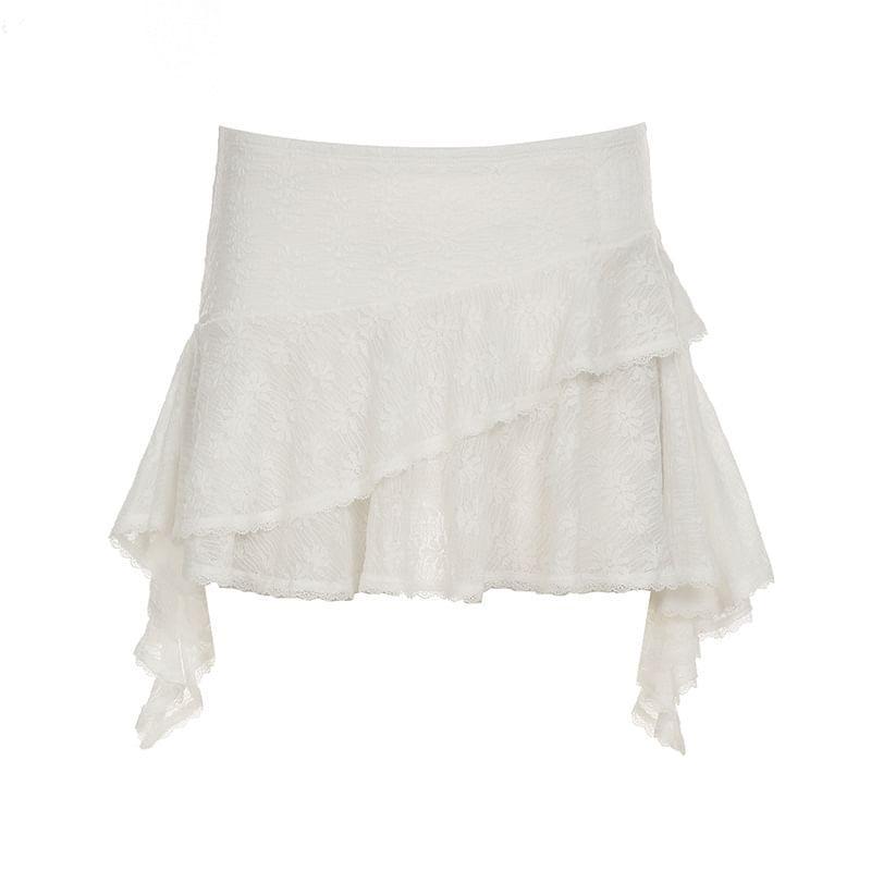 High Waist Lace Mini A-Line Skirt Product Image