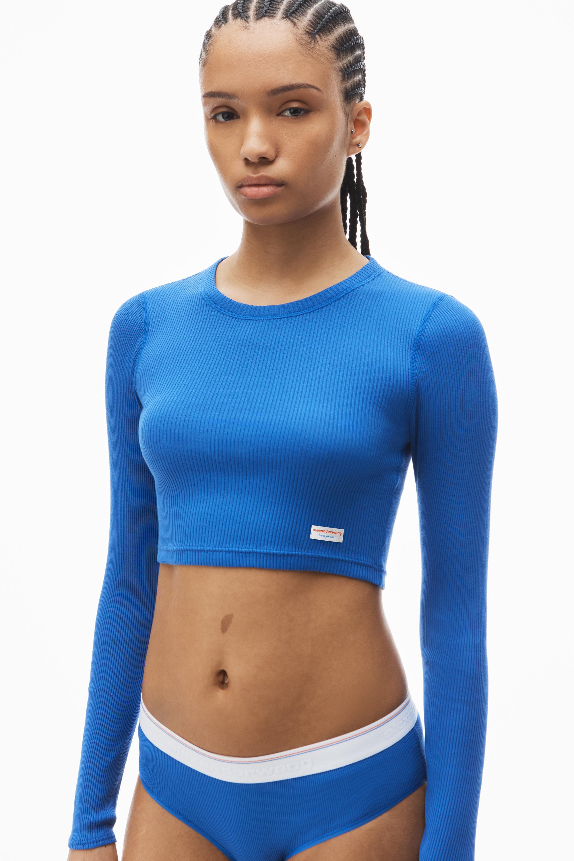 Cropped Long-sleeve Tee In Ribbed Cotton Product Image