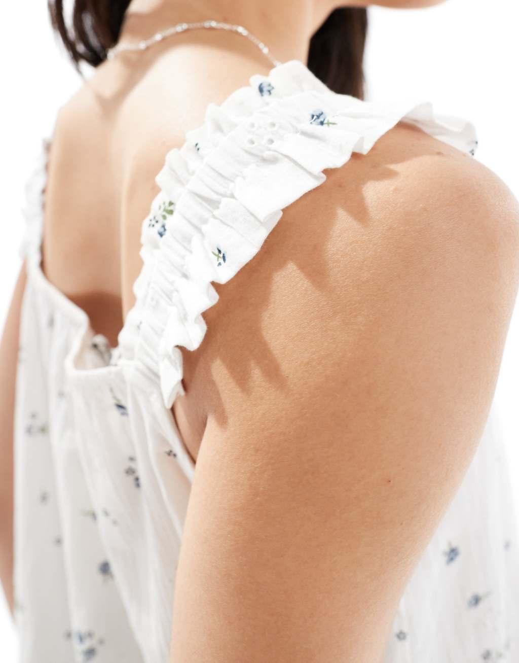 ONLY frill sleeve floral top in white  Product Image