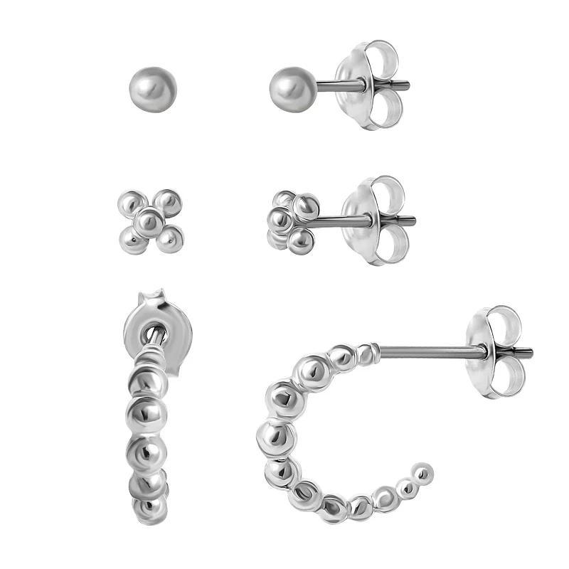 Style Your Way Sterling Silver Stud & Hoop Earrings 3-piece Set, Womens, Silver Tone Product Image