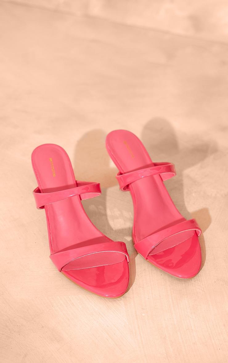 Pink Patent Pu Round Toe Mid Heeled Mules Product Image