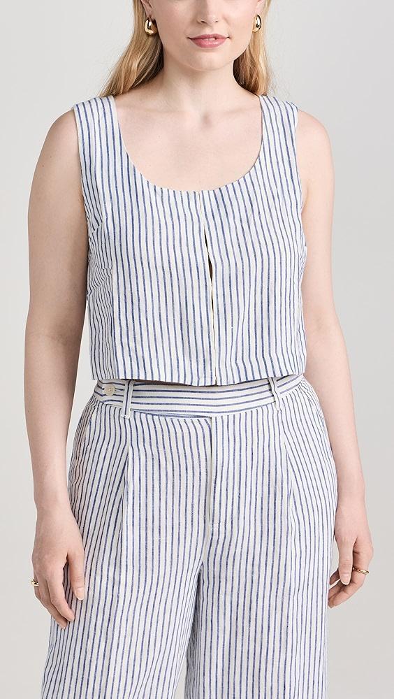 Madewell Scoopneck Crop Tank in Stripe 100% Linen | Shopbop Product Image