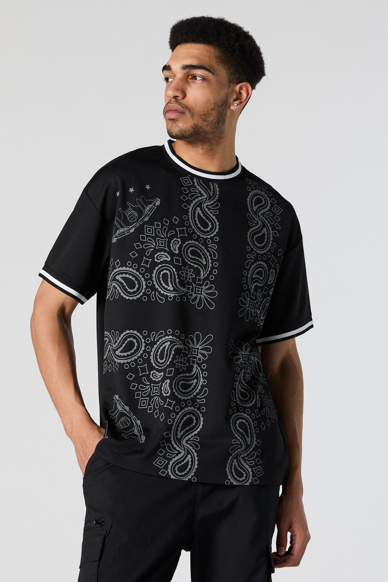 Mesh Bandana Print Relaxed T-Shirt Male Product Image