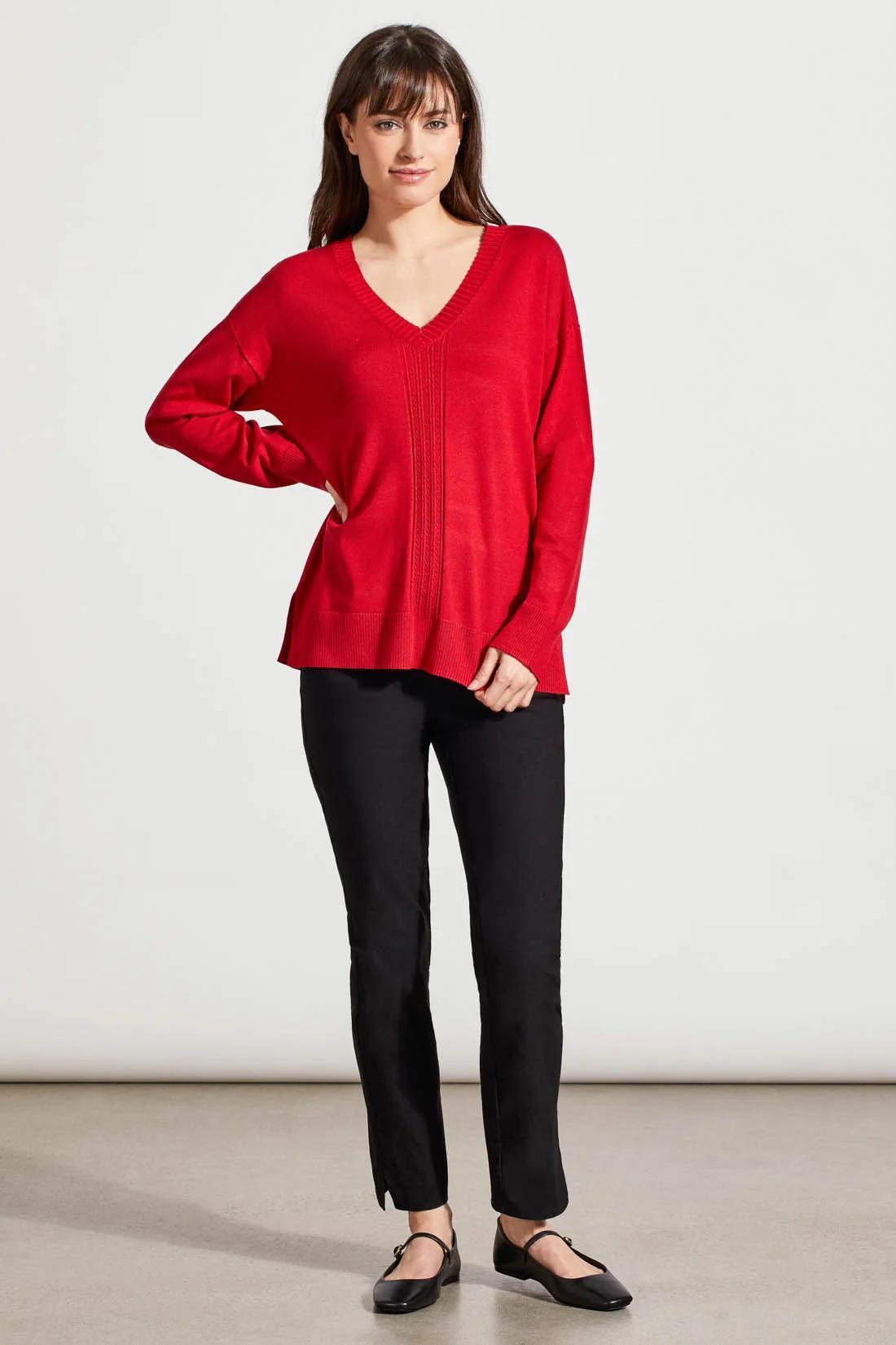 LONG SLEEVE V-NECK SWEATER WITH CABLE KNIT DETAIL Product Image