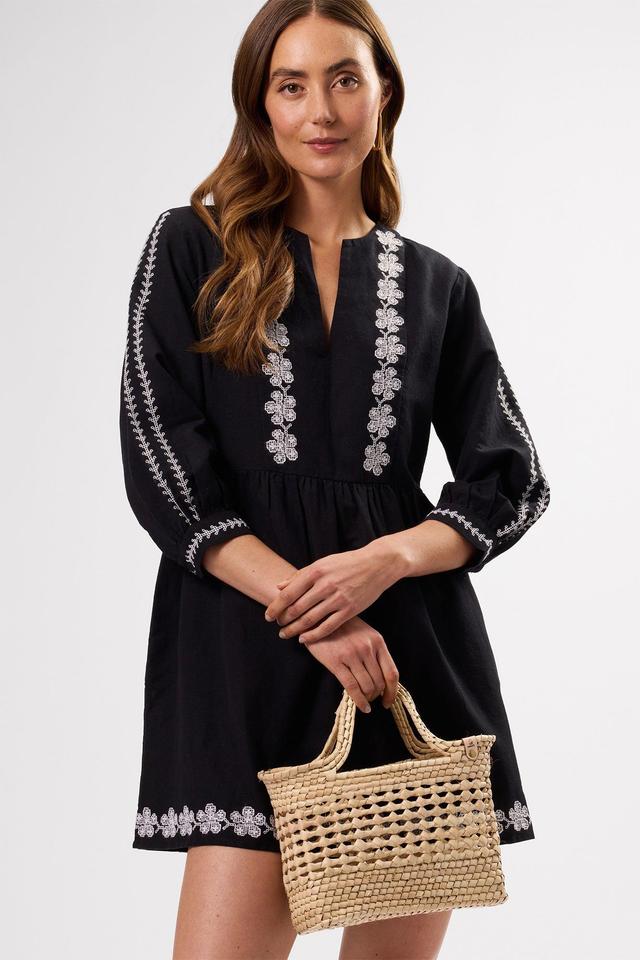 Placed Embroidery Dress - Black White Embroidery Product Image