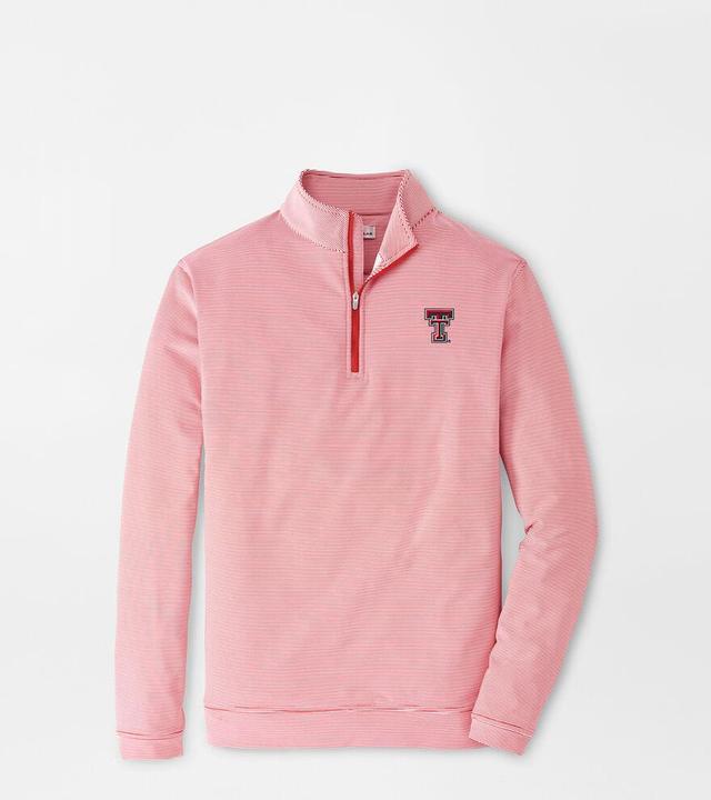 Peter Millar Mens Texas Tech Sugar Stripe Performance Quarter-Zip | Color: Red / White | Size: M | TTU Product Image