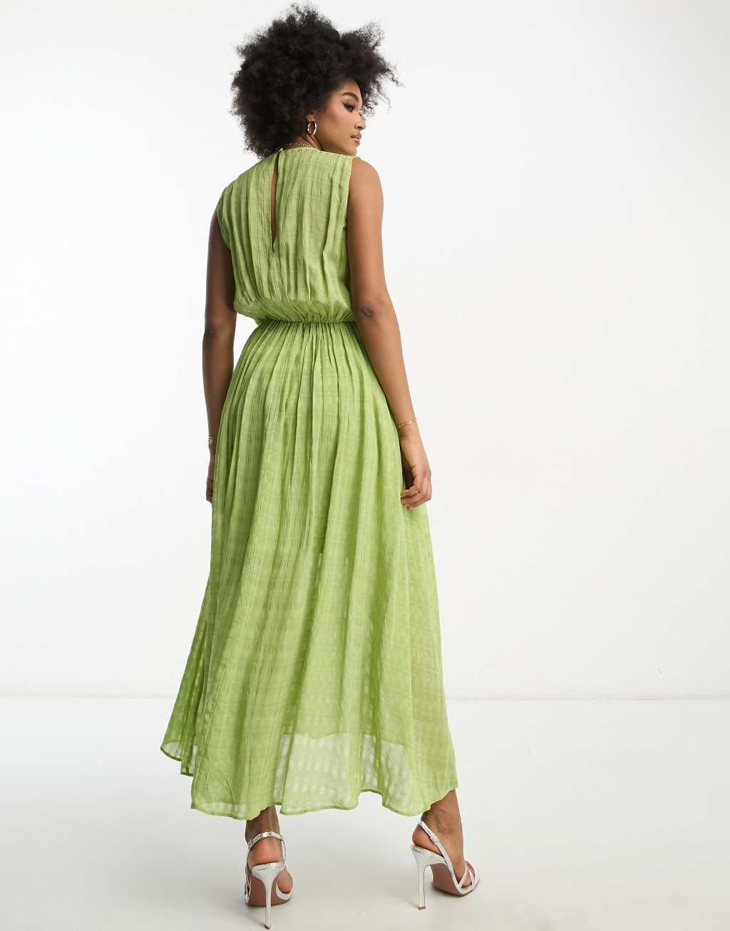 ASOS DESIGN Tall gathered textured high/low midi dress in pistachio Product Image