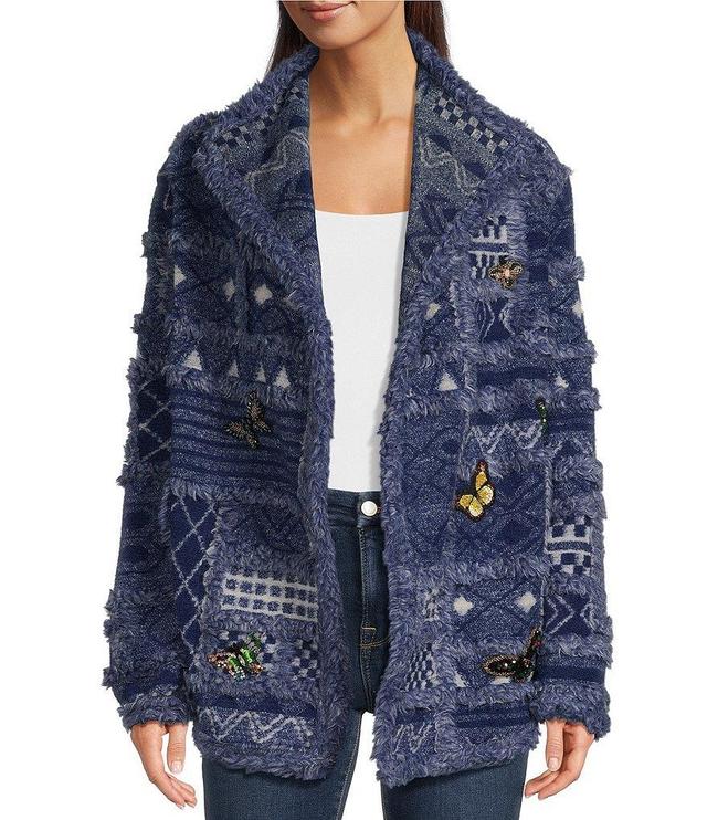 JOHNNY WAS Wool Blend Embellished Patchwork Pocketed Open Front Jacket Product Image