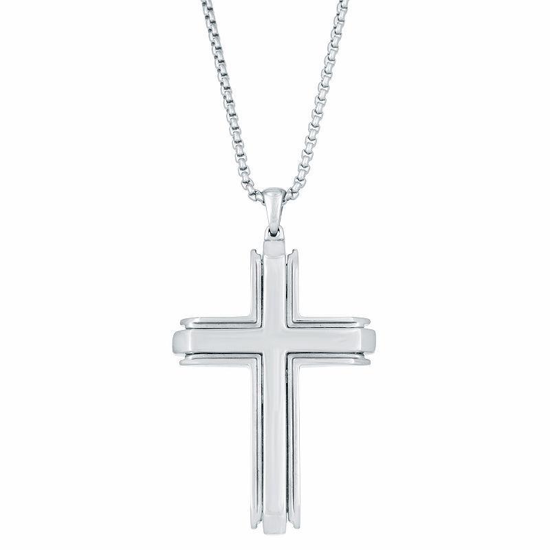 Mens LYNX Stainless Steel Cross Pendant Necklace White Product Image