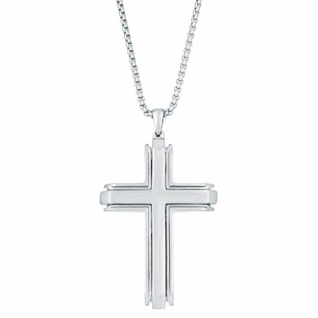 Mens LYNX Stainless Steel Cross Pendant Necklace White Product Image