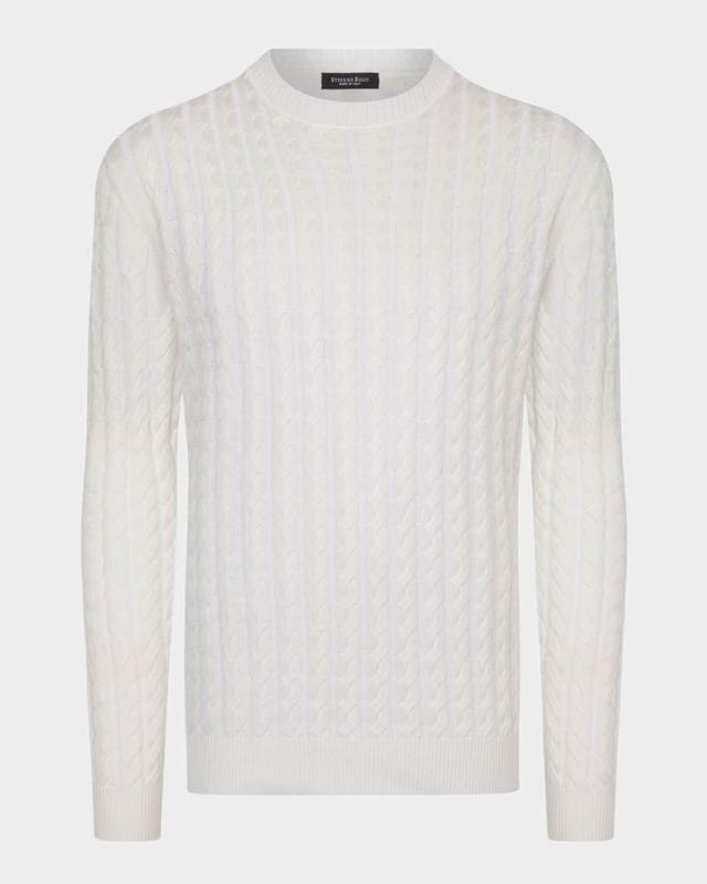 Mens Silk and Cotton Cable Knit Crewneck Sweater Product Image