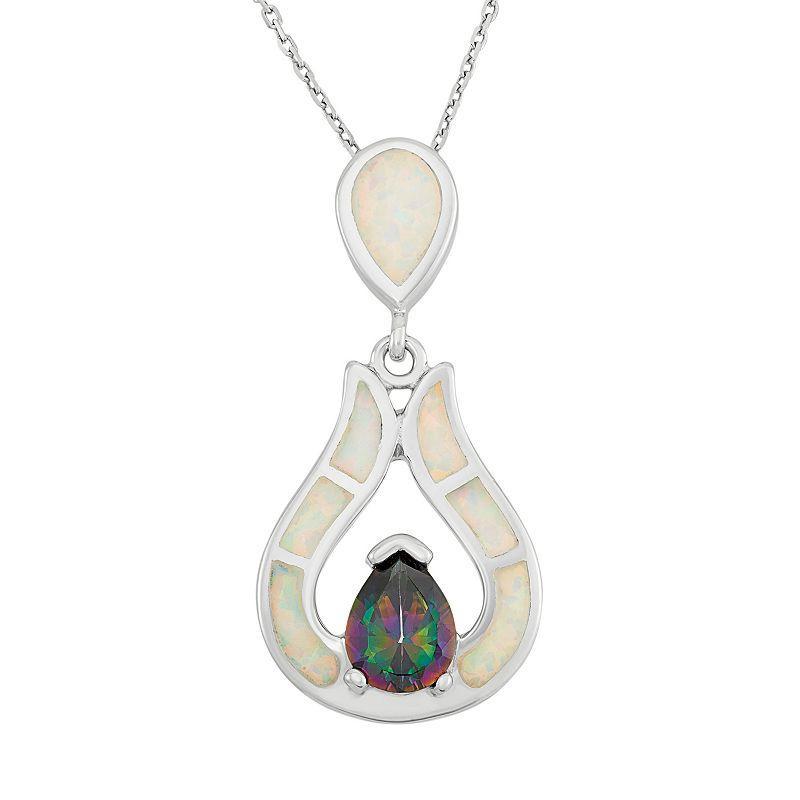 Lab-Created Opal & Cubic Zirconia Sterling Silver Teardrop Pendant Necklace, Womens Multicolor Product Image