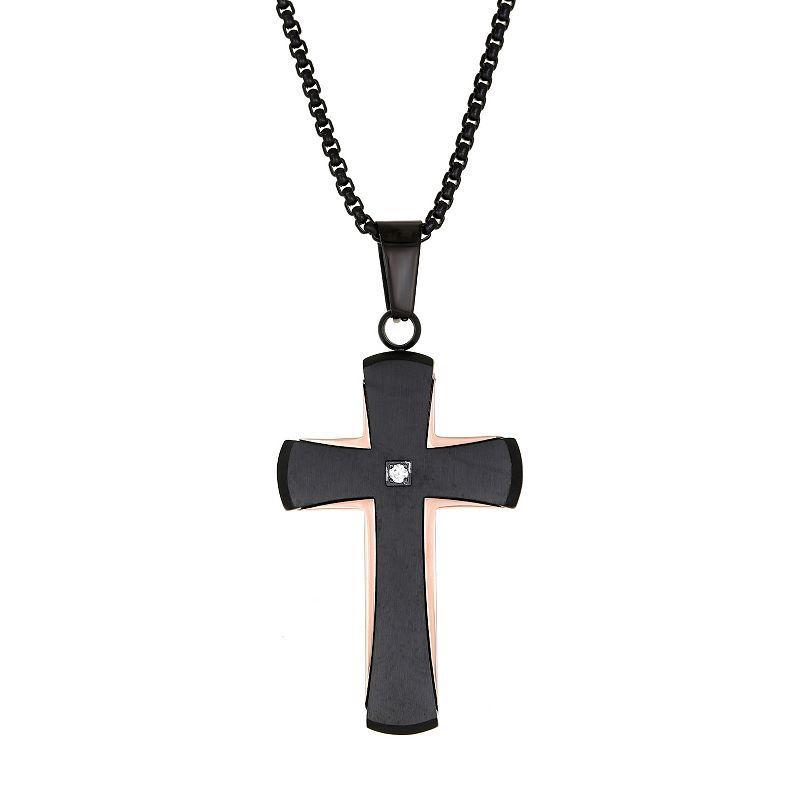 Mens LYNX Two Tone Stainless Steel Cross Pendant Necklace Product Image