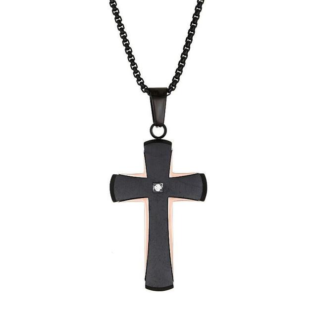 Mens LYNX Two Tone Stainless Steel Cross Pendant Necklace Multicolor Product Image