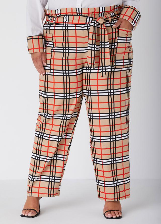 Plus Size Plaid Twill Paperbag Pants Ashley Stewart Product Image