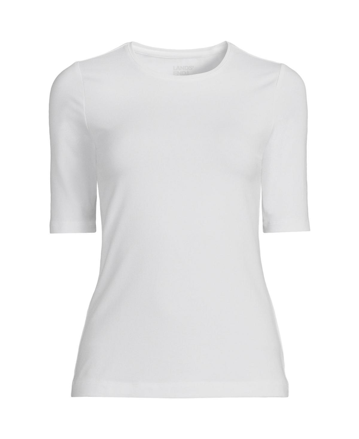 Petite Lands End Lightweight Cotton Modal Elbow Sleeve Crew Neck Tee, Womens Product Image