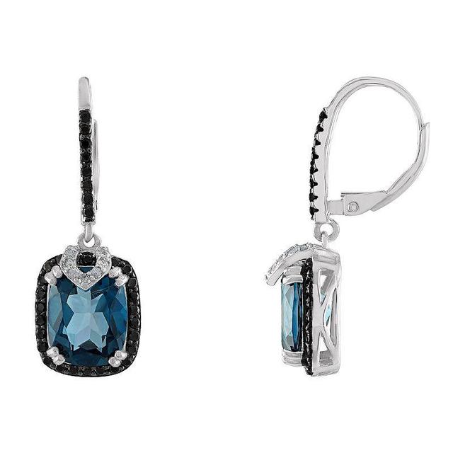 Tiara Sterling Silver London Blue Topaz & 1/8 Carat T.W. Diamond Leverback Earrings, Womens, Silver Tone Product Image