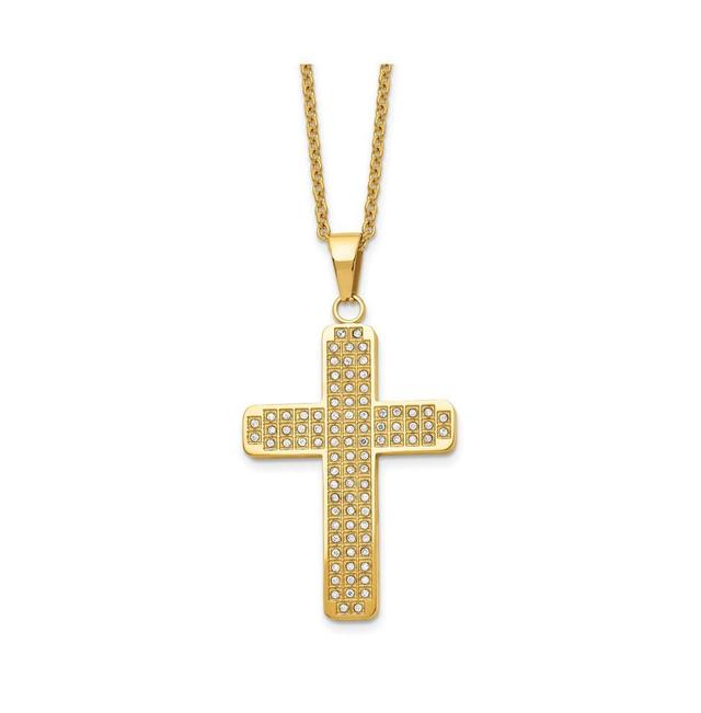 Chisel Yellow Ip-plated Cz Cross Pendant Cable Chain Necklace Product Image