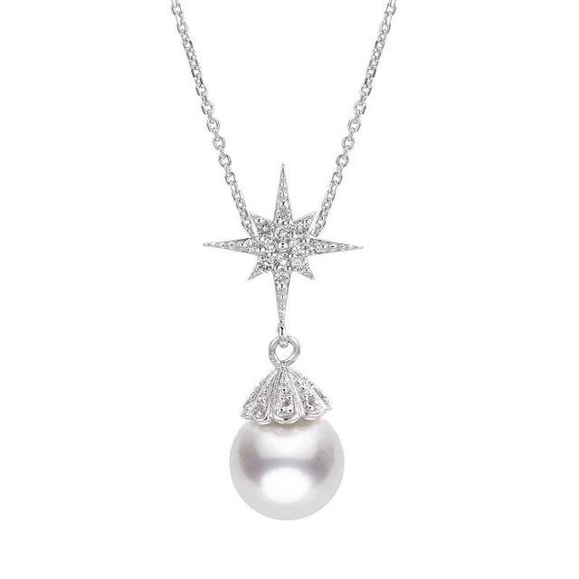 PearLustre by Imperial Freshwater Cultured Pearl & White Topaz Star Pendant Necklace, Womens Sterling Silver Product Image