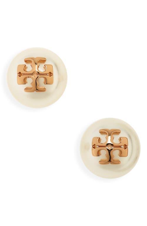 Tory Burch Swarovski Crystal Pearl Logo Stud Earrings Product Image