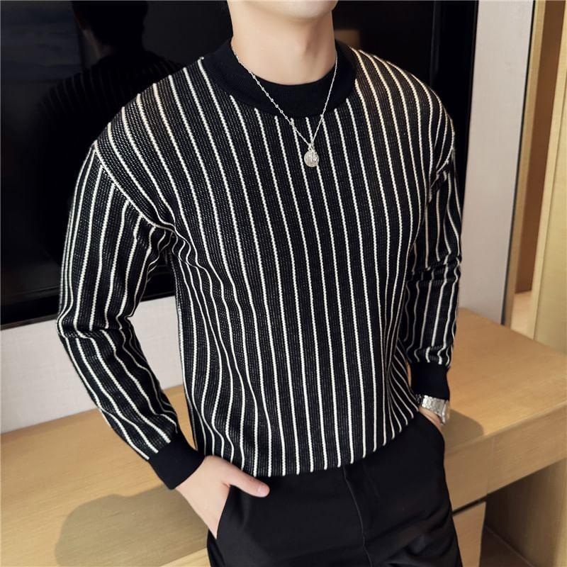 Long-Sleeve Crew Neck Striped Sweater Product Image