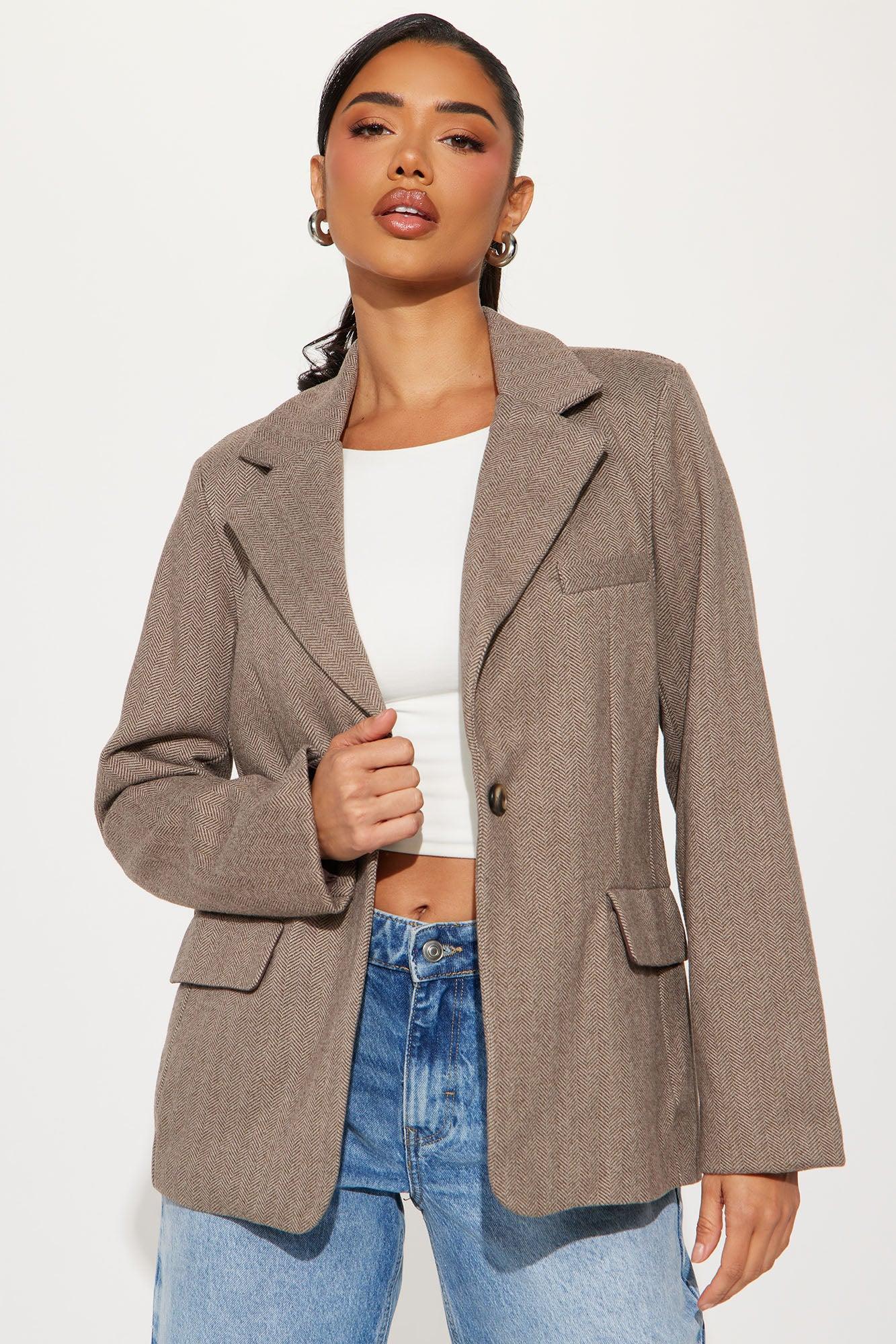 Office Favorite Oversized Herringbone Blazer - Brown Product Image