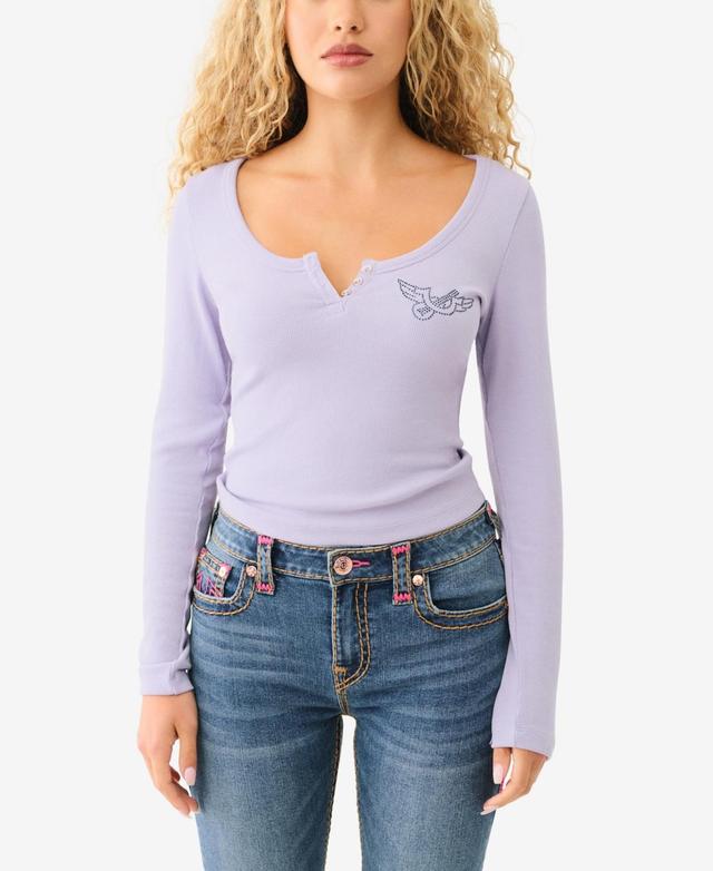 True Religion Womens Scoop Neck Henley Rib Top Product Image