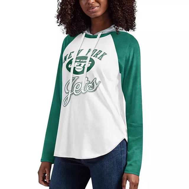 Womens G-III 4Her by Carl Banks White New York Jets MVP Raglan Hooded Long Sleeve T-Shirt Product Image