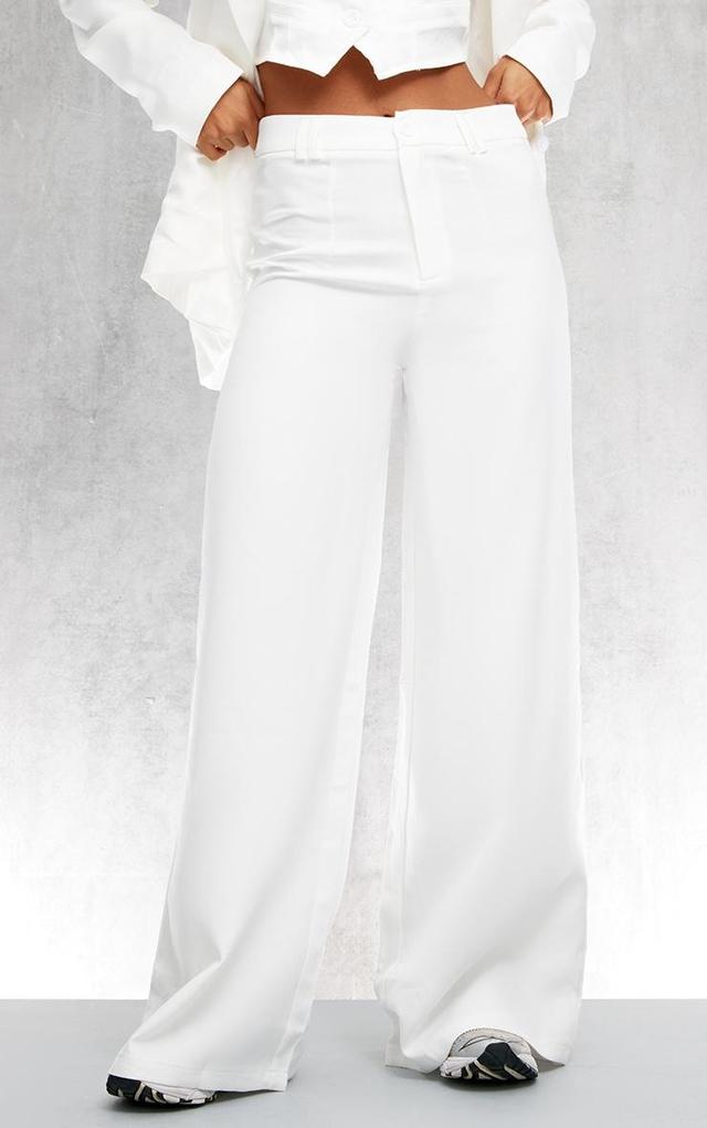 White Woven Double Belt Loop Detail Suit Trousers Product Image