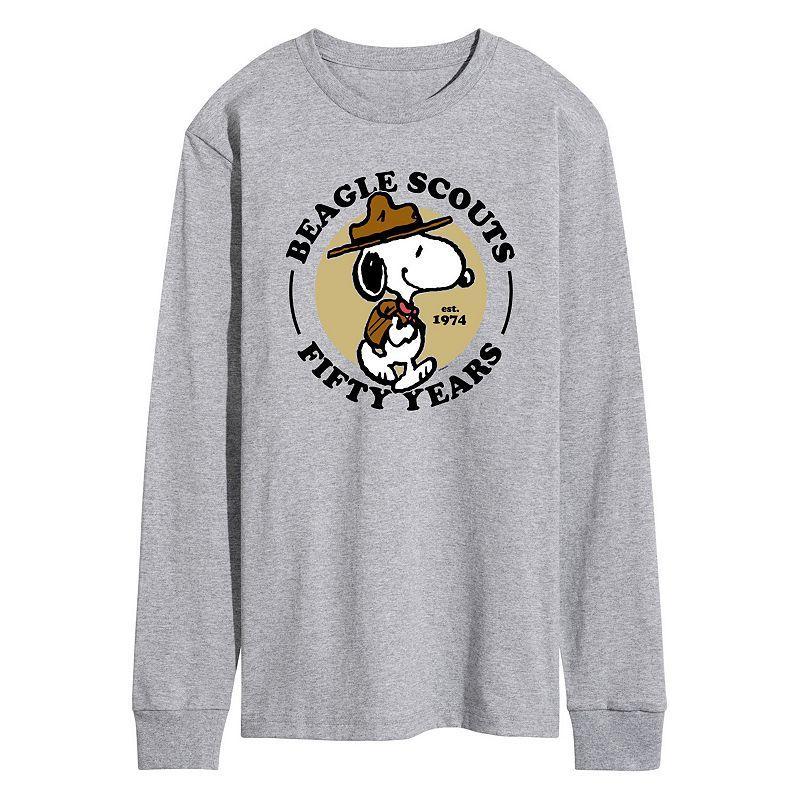 Mens Peanuts Beagle Scout Snoopy Long Sleeve Graphic Tee Grey Gray Product Image