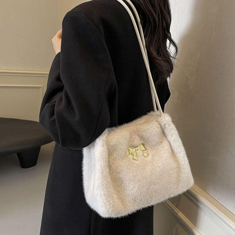 Bow Studded Fluffy Tote Bag Product Image