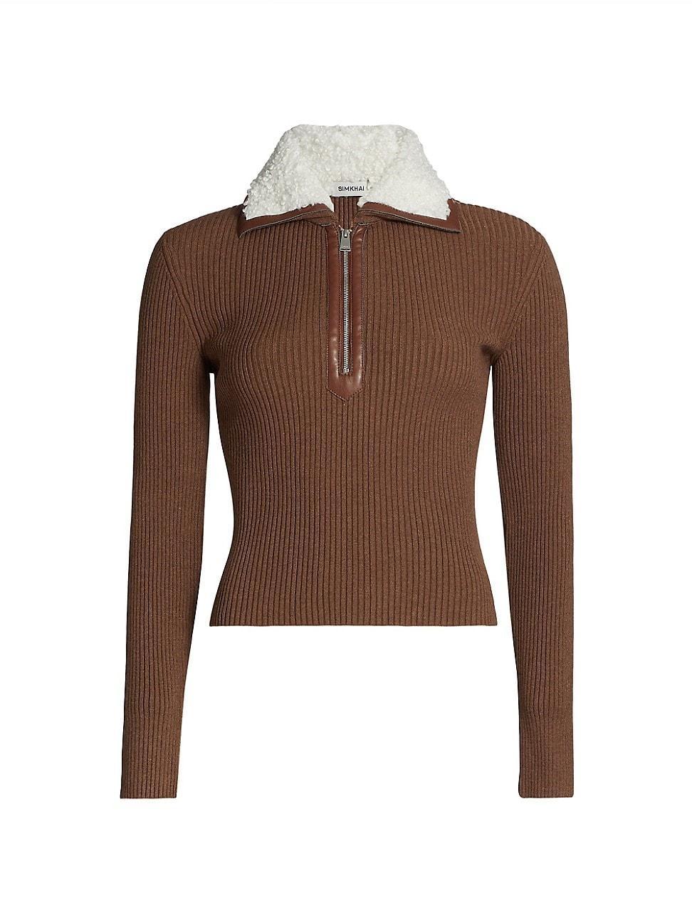 Womens Sherin Ribbed Sherpa-Trim Sweater product image