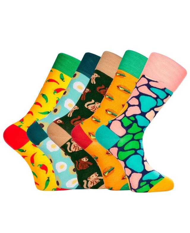 Love Sock Company Mens Luxury Cotton Patterned Novelty Crew Socks with Seamless Toe. Novelty Mix Bundle Sock, Pack Of 5 Product Image