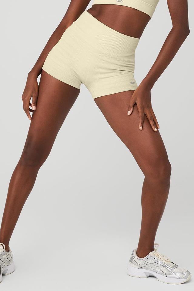 Alo Yoga | Semi-Sheer Seamless Cable Knit Hot Short Yellow Product Image