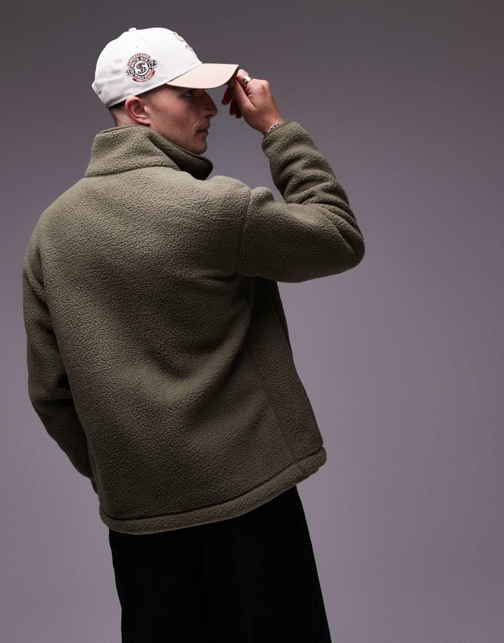 ARKET fleece pile jacket with two-way zip in khaki  Product Image