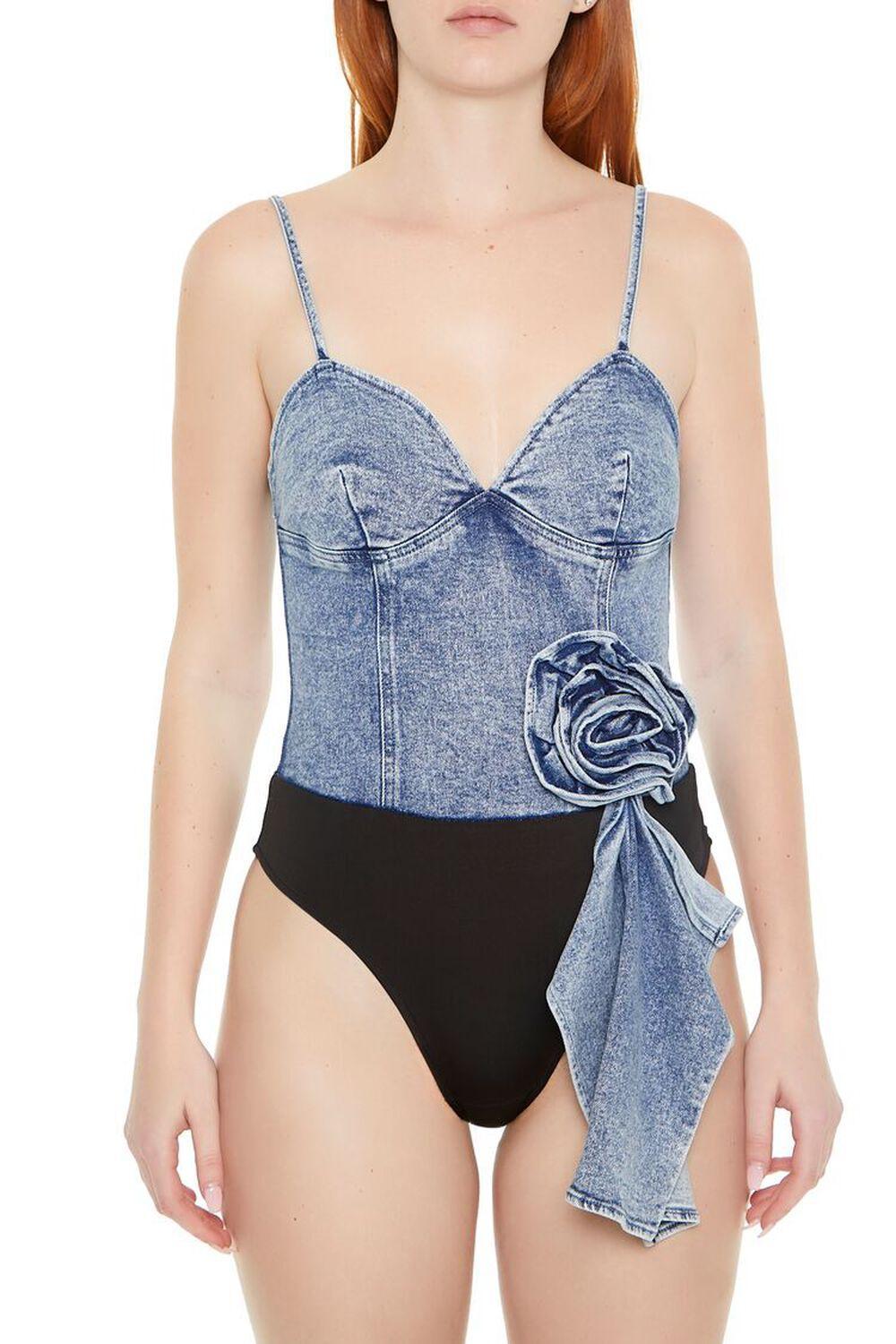 Rosette Denim Bodysuit | Forever 21 Product Image