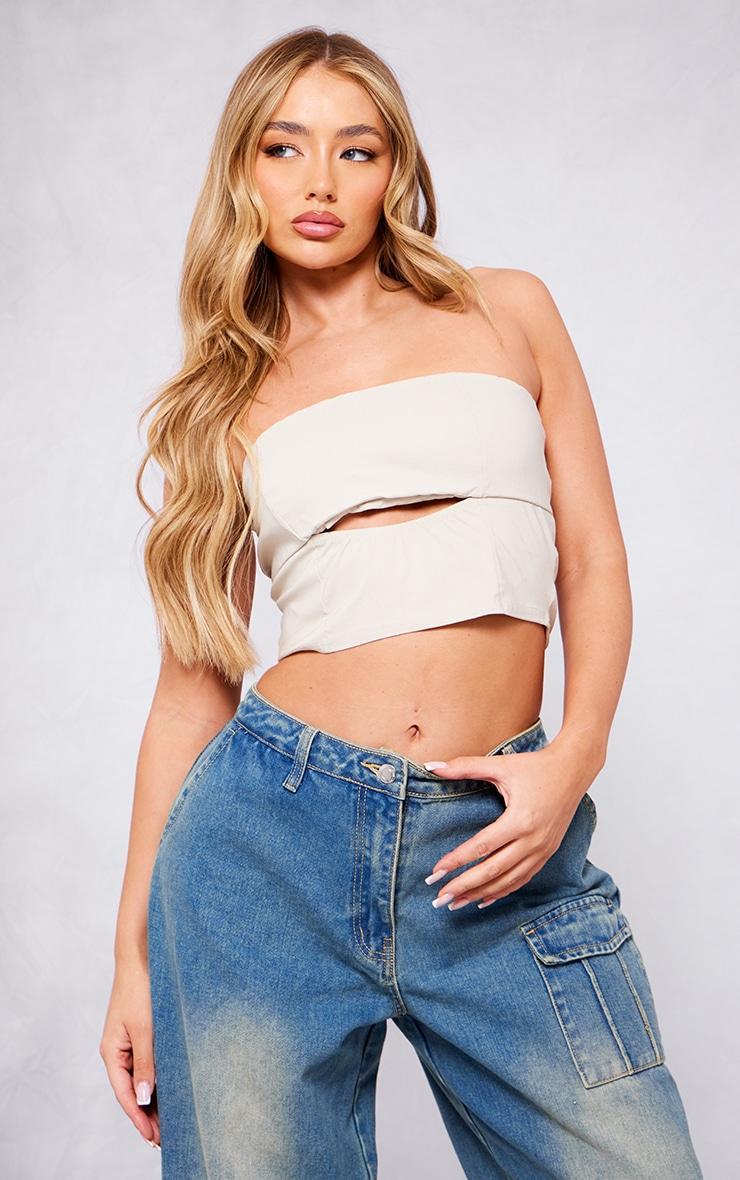 Nude Stretch Woven Twist Front Crop Top Product Image