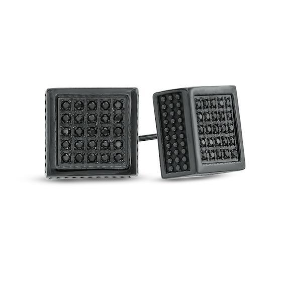 Men's 1/3 CT. T.w. Black Diamond Square Earrings in Black IP Stainless Steel Product Image