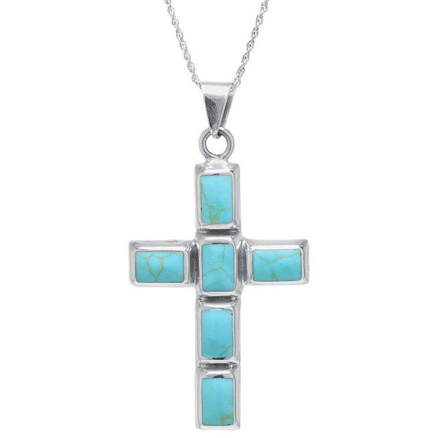 Athra NJ Inc Sterling Silver Enhanced Turquoise Cross Pendant Necklace, Womens Product Image