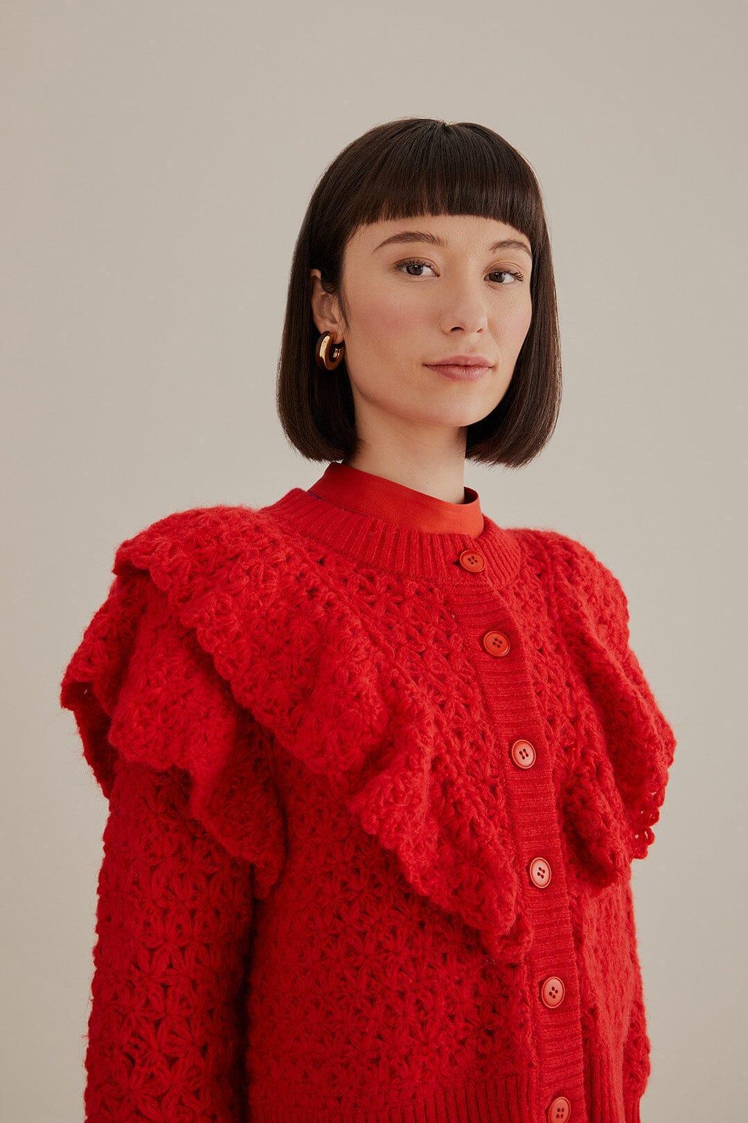 Red Flower Texture Knit Cardigan product image