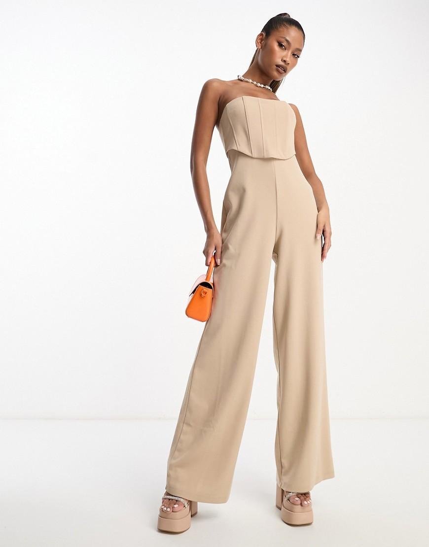 ASOS DESIGN bandeau corset wide leg jumpsuit in stone Product Image