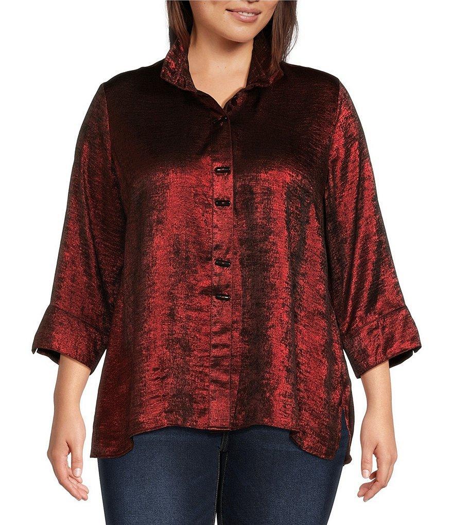 Ali Miles Plus Size Wire Collar 3/4 Sleeve Button-Front Tunic Product Image