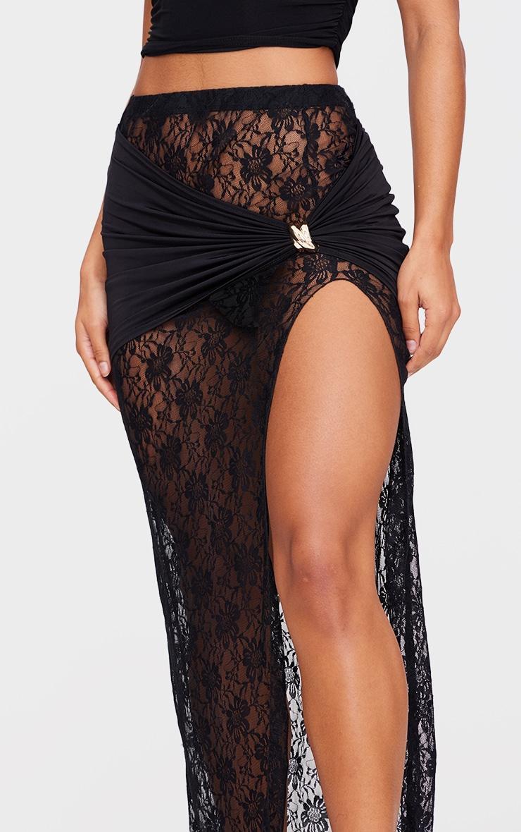 Black Skirt Overlay Detail Lace Maxi Skirt Product Image