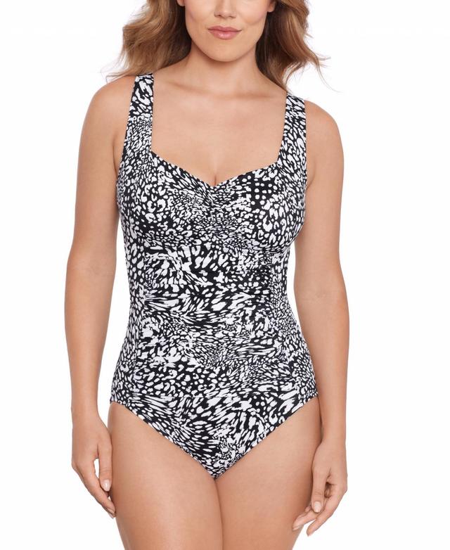 Swim Solutions Womens Printed Ruched-Front Swimsuit, Created for Macys Product Image